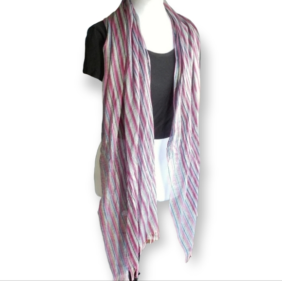 Soft light weight scarf/shawl PNK/BLU/GRN Striped - Picture 3 of 12